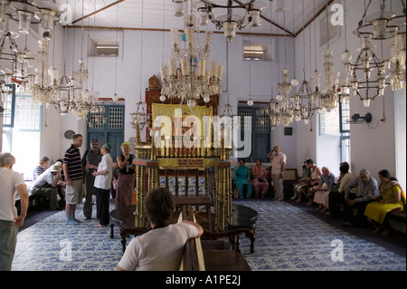 Chandeliers hanging in the old Jewish Synagogue in Fort Cochin Kerala India Stock Photo