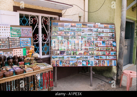Postcards and souvenirs for sale near the old Jewish Synagogue in Fort Cochin Kerala India Stock Photo