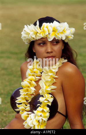 Honolulu, Hawaiian Native Girl Wearing Lei Stock Photo