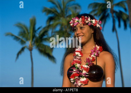 Hawaii, Honolulu, Hawaiian Native Girl Stock Photo