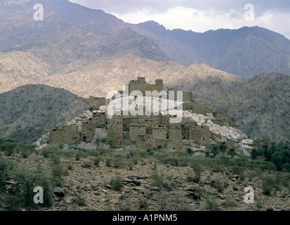 Marble Village of Dhee Ayn Village of slate houses, built on a white marble outcrop. Saudi Arabia Stock Photo