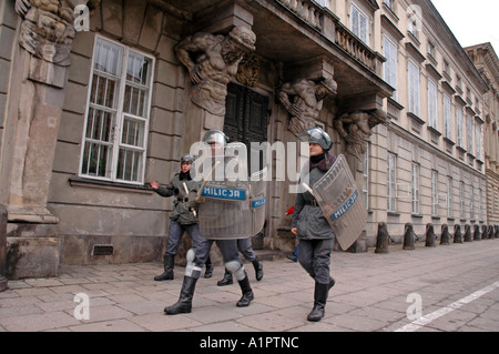 Anniversary of Martial law introduce in Poland by the Communist government. Street happening on december 2005 in Warsaw. Stock Photo