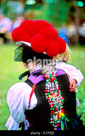 Germany, Black Forest: Traditional hat 'Bollenhut'  and typical Black Forest costume of the Gutachtal valley. Stock Photo