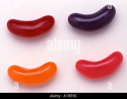 four different coloured jelly beans Stock Photo