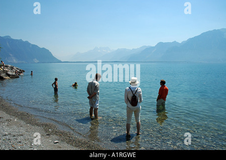 Paddling in Lake Geneva near Montreux, Switzerland. Stock Photo