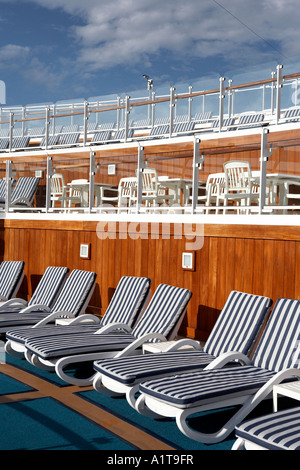 sun deck on a cruise ship in the caribbean west indies Stock Photo