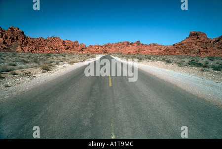 Scenic USA, Nevada, Red Rocks PArk, Two Lane Road Landscape in Desert From Middle