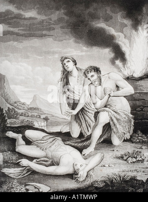 Cain killing his brother Abel, after the painting by Julius Schnorr von ...