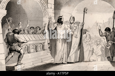 Clovis II, 635 - 657, selling silver and gold from the shrine to feed the poor. Stock Photo