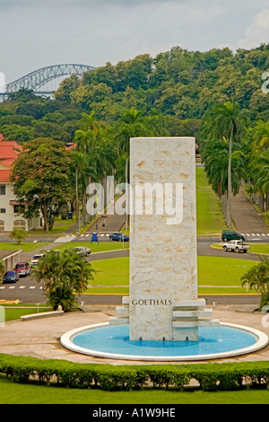 George Washington Goethals Memorial fountain at the administration building of the Panama Canal, Balboa Panama Stock Photo