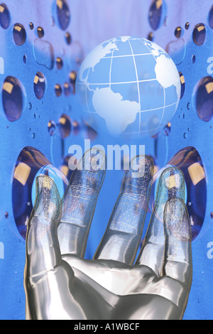 Computer generated illustration. Hand and Globe Stock Photo