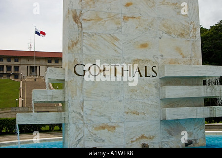 George Washington Goethals Memorial fountain at the administration building of the Panama Canal, Balboa Panama Stock Photo