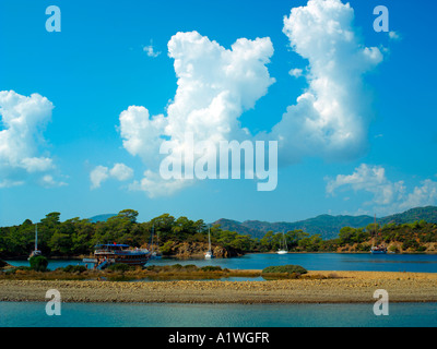 Twelve Island Cruise boat at anchor in Fethiye Bay, Turkey Stock Photo