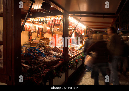 Stalls at night, Manchester Christmas Market, Albert Square, UK Stock Photo