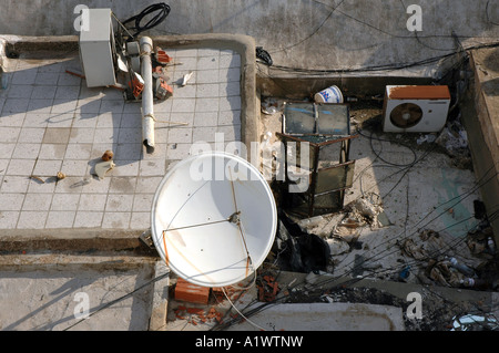 View on buildings roofs with satellite dishes in Tunis, capital of Tunisia Stock Photo