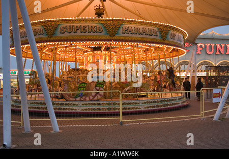 Fairground Gallopers, merry-go-rounds or Horse carousel roundabout Southport, Merseyside, UK Stock Photo