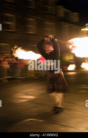 Stonehaven Fireball fire Ceremony, Stonehaven High Street.  Hogmanay, New Year festival, fiery party & festival on the Scottish coast, Scotland, UK Stock Photo