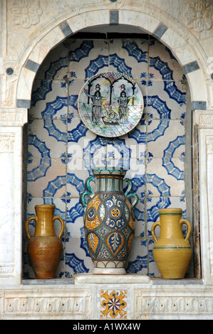Vases in Dar el Annabi traditional house in Sidi Bou Said city, Tunisia Stock Photo