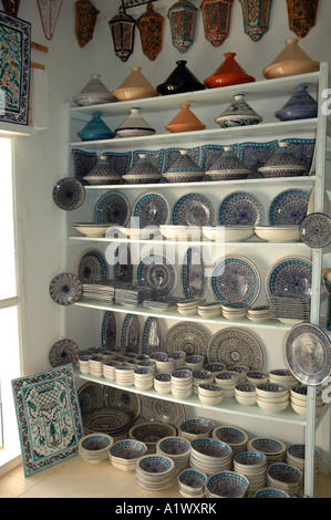 Pottery shop display in Guellala town on Djerba Island in Tunisia Stock Photo