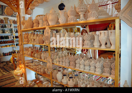 Pottery shop display in Guellala town on Djerba Island in Tunisia Stock Photo