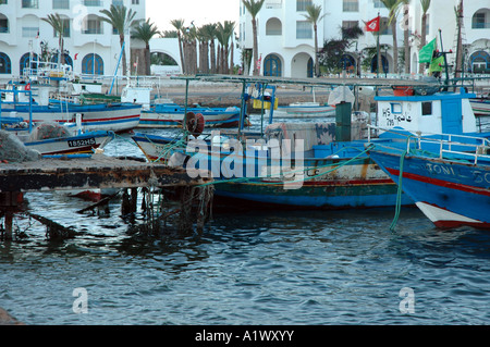 Fishing boats in harbour at Houmt Souq on Jerba Island in Tunisia Stock Photo