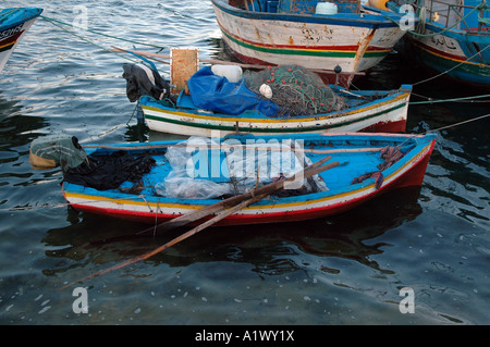 Fishing boats in harbour at Houmt Souq on Jerba Island in Tunisia Stock Photo