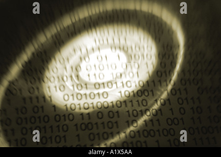 Binary code with cd rom disc computer with saturated color shadow technology Stock Photo