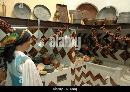 Typical old fashioned tunisian kitchen in Dar Cherait Museum in Tozeur, Tunisia Stock Photo