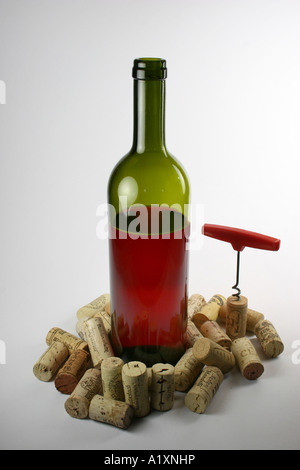 wine bottle with corks Stock Photo
