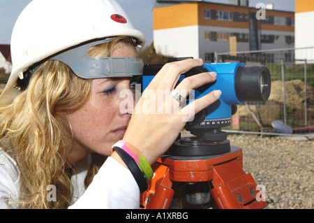 lady with an instrument for survey Stock Photo