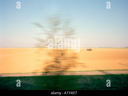 Transit, farmer ploughing his land, Northern France. Stock Photo