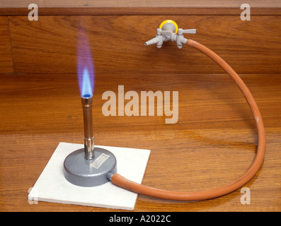 bunsen burner with a roaring blue flame when the air hole is open