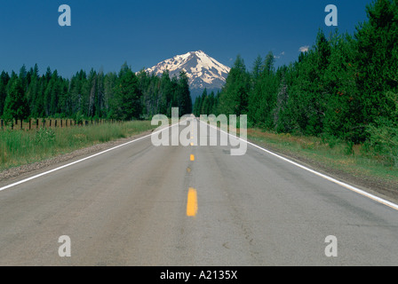 Roadway leading to Mt Shasta California Stock Photo