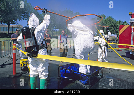 hazmat team decontamination line bioterrorist attack response training Las Vegas Nevada Stock Photo