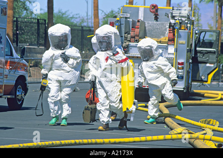 hazmat team headed in bioterrorist attack response training Las Vegas Nevada Stock Photo