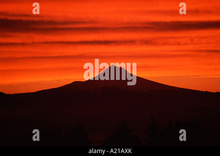Mount Hood at sunrise from Portland Oregon Stock Photo