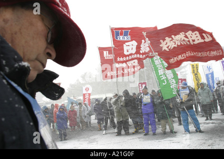 demonstration against nuclear plutonium reprocessing plant, Rokkosho, northern Japan Stock Photo