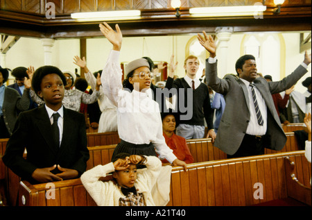 Pentecostal church service in Brixton UK multiethnic multi ethnic Sunday worship south London  1990s 90s HOMER SYKES Stock Photo