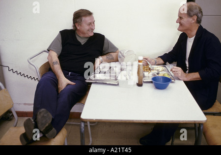 Men having lunch, Leyhill open prison, Bristol, UK Stock Photo