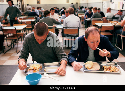 Prisoners eating in the canteen, North Sea Camp Open Prison, Lincolnshire Stock Photo