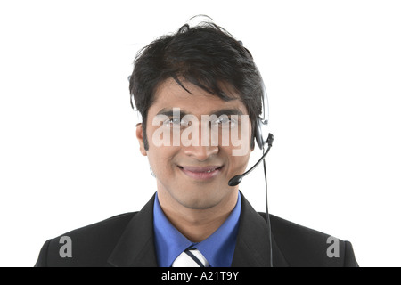 Executive with the microphone and head phone Stock Photo