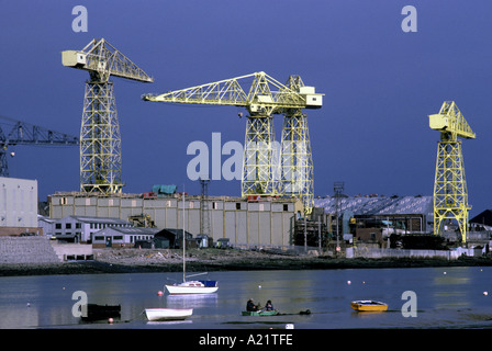 View across river of Vickers shipyard at Barrow in Furness United Kingdom Stock Photo