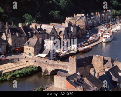 The medieval old port on the River Rance at Dinan, Brittany, France Stock Photo