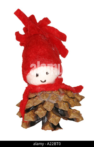 Santa claus pine cone christmas decoration on white background Stock Photo