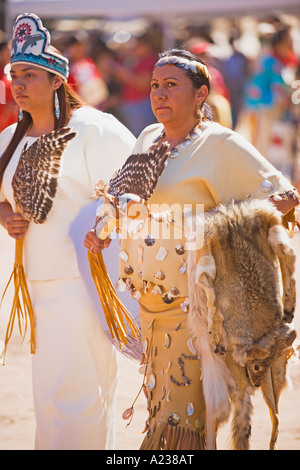 Chumash woman dressed in traditional regalia Chumash Inter Tribal Powwow Santa Ynez Valley near Santa Barbara California Stock Photo