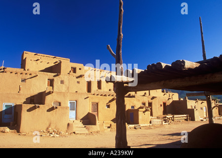 New Mexico multi storied Taos pueblo Indian dwellings Stock Photo