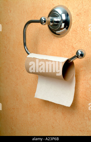 empty toilet roll and holder Stock Photo