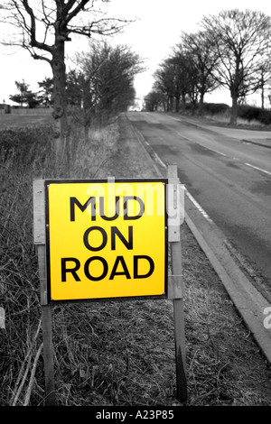 Mud on Road Warning Sign near Ashington in Northumberland United Kingdom UK England Stock Photo