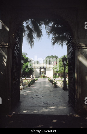 The entrance of Sahelion-ki-Bari, near the Nehru park. Sahelion-ki-Bari means garden of the maids of Honour. Udaipur, Rajasthan Stock Photo