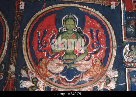 Paintings in the upper room. Alchi monastery. Ladakh, India. Stock Photo